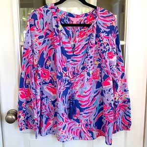 Lilly Pulitzer Saria silk top w tassels Large